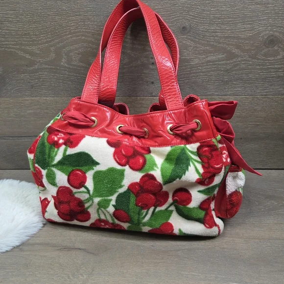 RARE Y2K Juicy Couture Cherry Velour Terry Daydreamer Weekender Bag Cherries - Picture 1 of 16